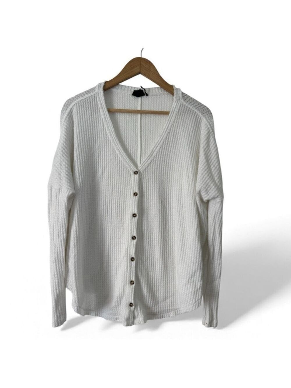 Out From Under White Waffle Knit Button Front Cardigan Soft Girl Coquette Layers